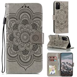 Intricate Embossing Datura Solar Leather Wallet Case for Samsung Galaxy A03s - Gray