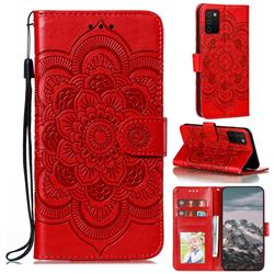 Intricate Embossing Datura Solar Leather Wallet Case for Samsung Galaxy A03s - Red