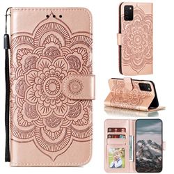 Intricate Embossing Datura Solar Leather Wallet Case for Samsung Galaxy A03s - Rose Gold