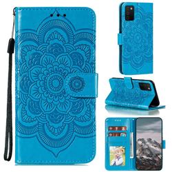 Intricate Embossing Datura Solar Leather Wallet Case for Samsung Galaxy A03s - Blue