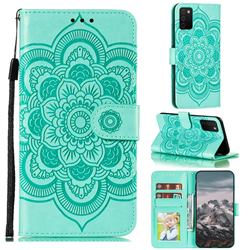 Intricate Embossing Datura Solar Leather Wallet Case for Samsung Galaxy A03s - Green
