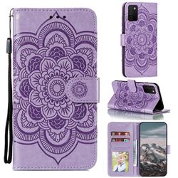 Intricate Embossing Datura Solar Leather Wallet Case for Samsung Galaxy A03s - Purple