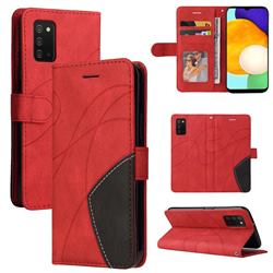 Luxury Two-color Stitching Leather Wallet Case Cover for Samsung Galaxy A03s - Red