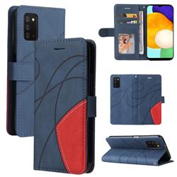 Luxury Two-color Stitching Leather Wallet Case Cover for Samsung Galaxy A03s - Blue