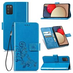 Embossing Imprint Four-Leaf Clover Leather Wallet Case for Samsung Galaxy A03s - Blue