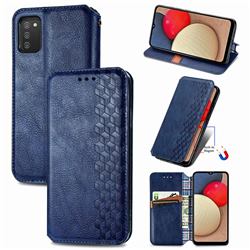 Ultra Slim Fashion Business Card Magnetic Automatic Suction Leather Flip Cover for Samsung Galaxy A03s - Dark Blue