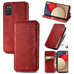 Ultra Slim Fashion Business Card Magnetic Automatic Suction Leather Flip Cover for Samsung Galaxy A03s - Red