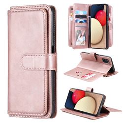 Multi-function Ten Card Slots and Photo Frame PU Leather Wallet Phone Case Cover for Samsung Galaxy A03s - Rose Gold