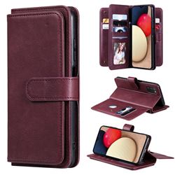 Multi-function Ten Card Slots and Photo Frame PU Leather Wallet Phone Case Cover for Samsung Galaxy A03s - Claret