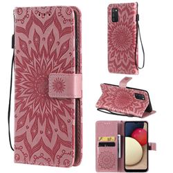 Embossing Sunflower Leather Wallet Case for Samsung Galaxy A03s - Pink