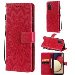 Embossing Sunflower Leather Wallet Case for Samsung Galaxy A03s - Red