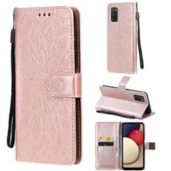Embossing Sunflower Leather Wallet Case for Samsung Galaxy A03s - Rose Gold