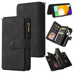 Luxury Multi-functional Zipper Wallet Leather Phone Case Cover for Samsung Galaxy A03s - Black