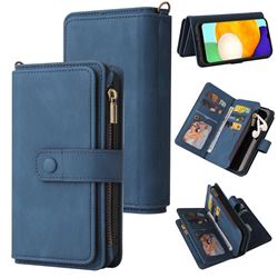 Luxury Multi-functional Zipper Wallet Leather Phone Case Cover for Samsung Galaxy A03s - Blue