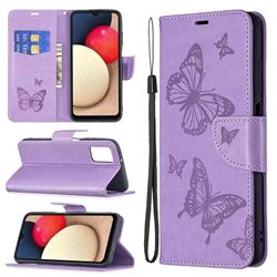 Embossing Double Butterfly Leather Wallet Case for Samsung Galaxy A03s - Purple