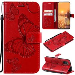 Embossing 3D Butterfly Leather Wallet Case for Samsung Galaxy A03s - Red