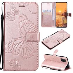 Embossing 3D Butterfly Leather Wallet Case for Samsung Galaxy A03s - Rose Gold