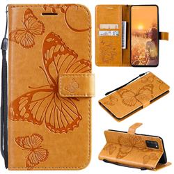 Embossing 3D Butterfly Leather Wallet Case for Samsung Galaxy A03s - Yellow