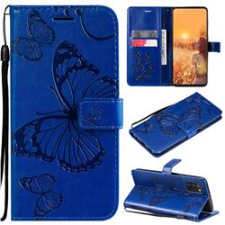 Embossing 3D Butterfly Leather Wallet Case for Samsung Galaxy A03s - Blue