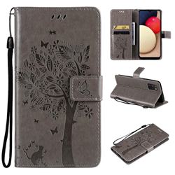 Embossing Butterfly Tree Leather Wallet Case for Samsung Galaxy A03s - Grey