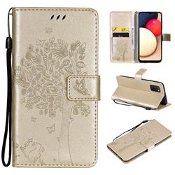Embossing Butterfly Tree Leather Wallet Case for Samsung Galaxy A03s - Champagne