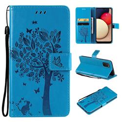 Embossing Butterfly Tree Leather Wallet Case for Samsung Galaxy A03s - Blue