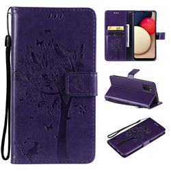 Embossing Butterfly Tree Leather Wallet Case for Samsung Galaxy A03s - Purple