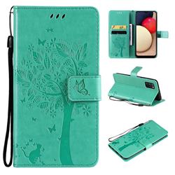 Embossing Butterfly Tree Leather Wallet Case for Samsung Galaxy A03s - Cyan