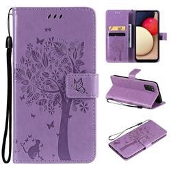 Embossing Butterfly Tree Leather Wallet Case for Samsung Galaxy A03s - Violet