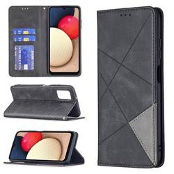 Prismatic Slim Magnetic Sucking Stitching Wallet Flip Cover for Samsung Galaxy A03s - Black