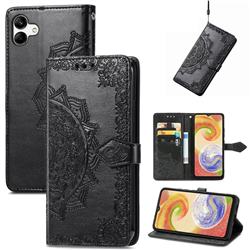 Embossing Imprint Mandala Flower Leather Wallet Case for Samsung Galaxy A04 - Black