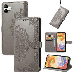 Embossing Imprint Mandala Flower Leather Wallet Case for Samsung Galaxy A04 - Gray