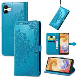 Embossing Imprint Mandala Flower Leather Wallet Case for Samsung Galaxy A04 - Blue