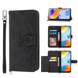 Skin Feel Embossed Lace Flower Multiple Card Slots Leather Wallet Phone Case for Samsung Galaxy A04e - Black
