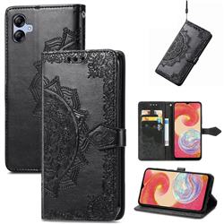 Embossing Imprint Mandala Flower Leather Wallet Case for Samsung Galaxy A04e - Black