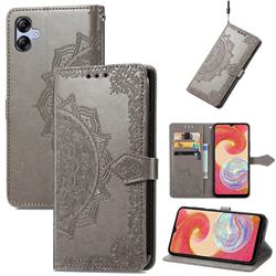 Embossing Imprint Mandala Flower Leather Wallet Case for Samsung Galaxy A04e - Gray