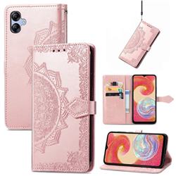 Embossing Imprint Mandala Flower Leather Wallet Case for Samsung Galaxy A04e - Rose Gold