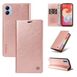 YIKATU Litchi Card Magnetic Automatic Suction Leather Flip Cover for Samsung Galaxy A04e - Rose Gold