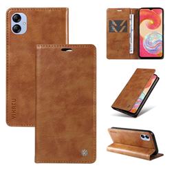 YIKATU Litchi Card Magnetic Automatic Suction Leather Flip Cover for Samsung Galaxy A04e - Brown
