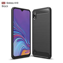 Luxury Carbon Fiber Brushed Wire Drawing Silicone TPU Back Cover for Samsung Galaxy A10 - Black