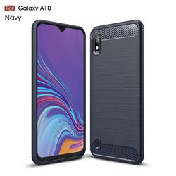 Luxury Carbon Fiber Brushed Wire Drawing Silicone TPU Back Cover for Samsung Galaxy A10 - Navy