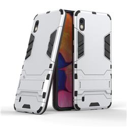 Armor Premium Tactical Grip Kickstand Shockproof Dual Layer Rugged Hard Cover for Samsung Galaxy A10 - Silver