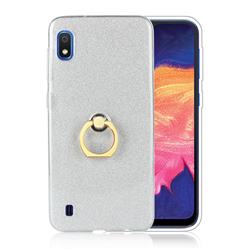 Luxury Soft TPU Glitter Back Ring Cover with 360 Rotate Finger Holder Buckle for Samsung Galaxy A10 - White