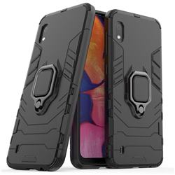 Black Panther Armor Metal Ring Grip Shockproof Dual Layer Rugged Hard Cover for Samsung Galaxy A10 - Black