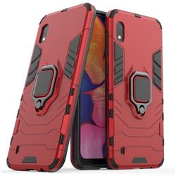 Black Panther Armor Metal Ring Grip Shockproof Dual Layer Rugged Hard Cover for Samsung Galaxy A10 - Red