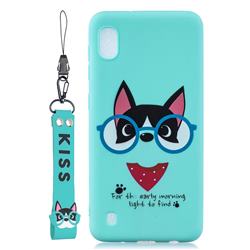 Green Glasses Dog Soft Kiss Candy Hand Strap Silicone Case for Samsung Galaxy A10