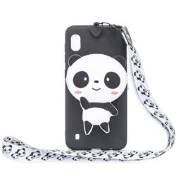 White Panda Neck Lanyard Zipper Wallet Silicone Case for Samsung Galaxy A10