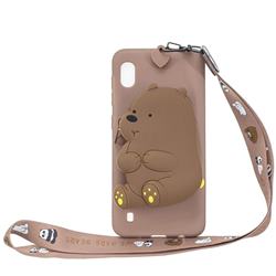 Brown Bear Neck Lanyard Zipper Wallet Silicone Case for Samsung Galaxy A10
