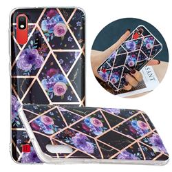 Black Flower Painted Marble Electroplating Protective Case for Samsung Galaxy A10