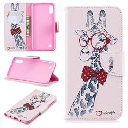 Glasses Giraffe Leather Wallet Case for Samsung Galaxy A10